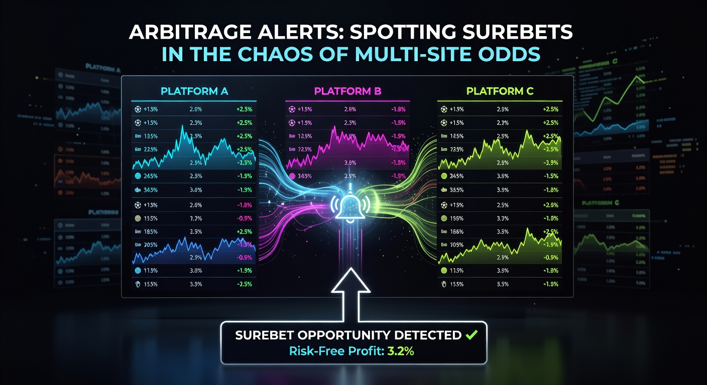 Close-up of mobile arbitrage alert notification detailing stakes, odds, and projected profit for a basketball surebet