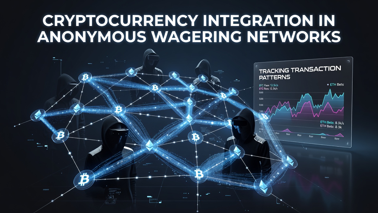Blockchain visualization showing cryptocurrency transaction flows in anonymous wagering networks