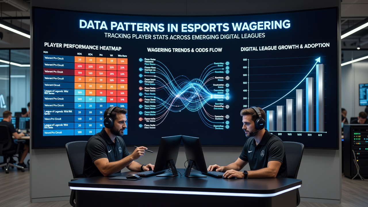 Analytics dashboard displaying tracked player stats and emerging patterns in digital esports competitions