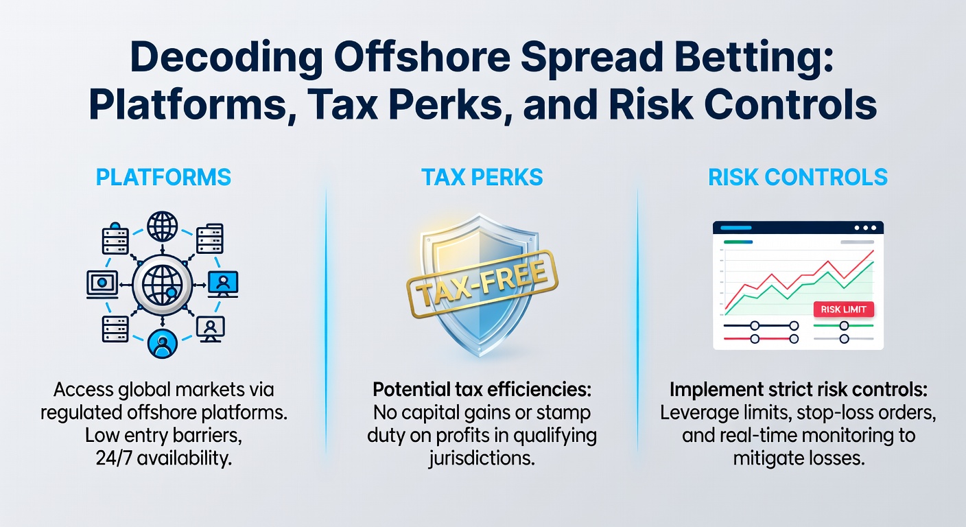 Infographic comparing tax rates across jurisdictions for spread betting profits alongside risk mitigation charts