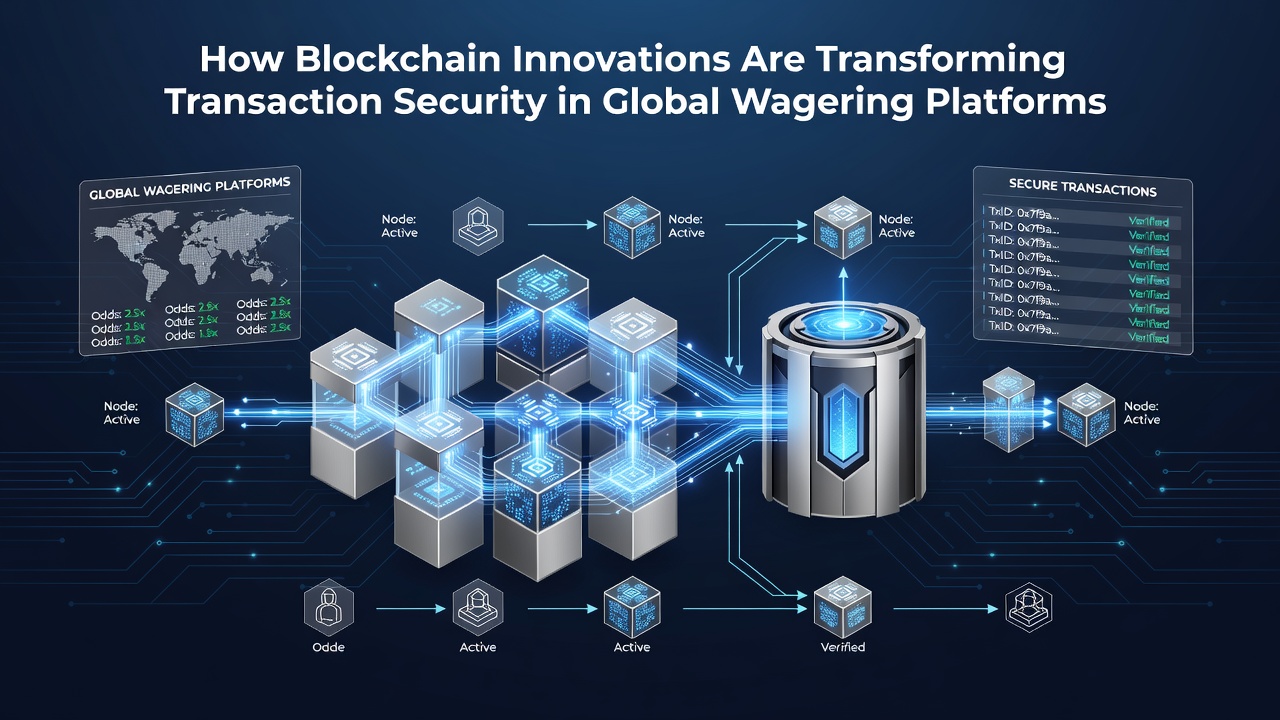 Visual representation of blockchain networks securing global wagering transactions