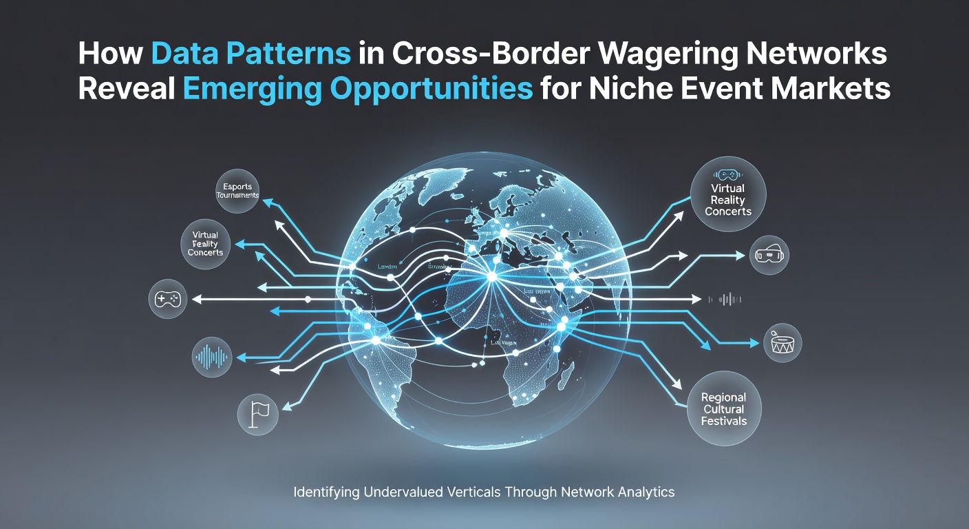 Network visualization showing cross-border data flows connecting various international wagering platforms and niche sports events