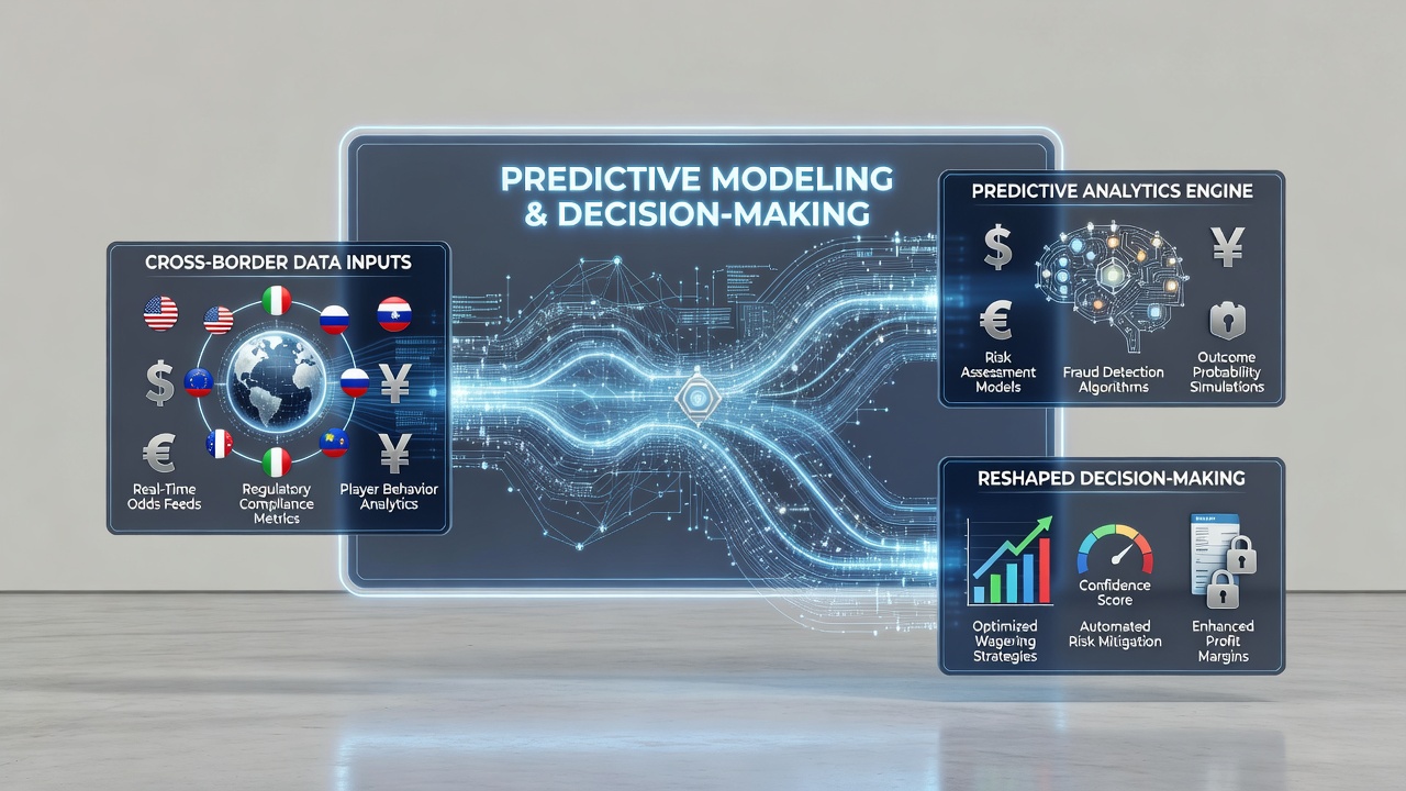 Illustration of interconnected global betting networks with data flow arrows representing predictive analytics across borders