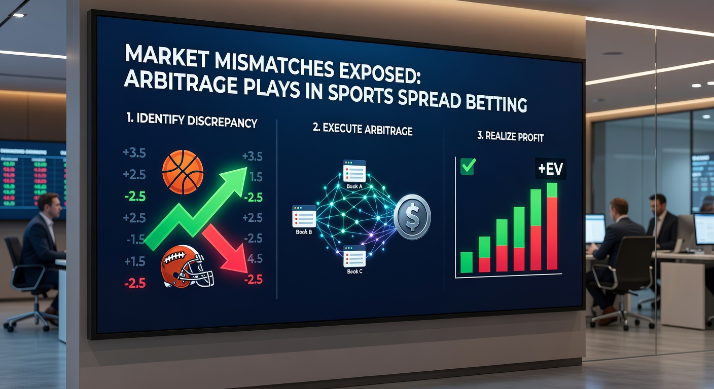 Screenshot of a live arbitrage scanner displaying mismatched spread quotes for an NFL game across multiple international sportsbooks
