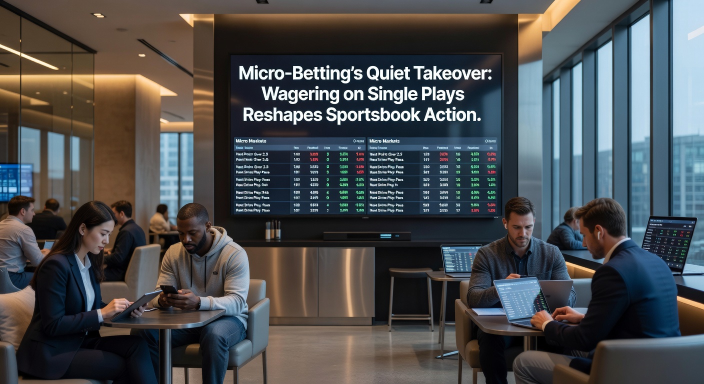 Live micro-betting interface displaying odds for the next play in an NFL game, with rapid updates on screen