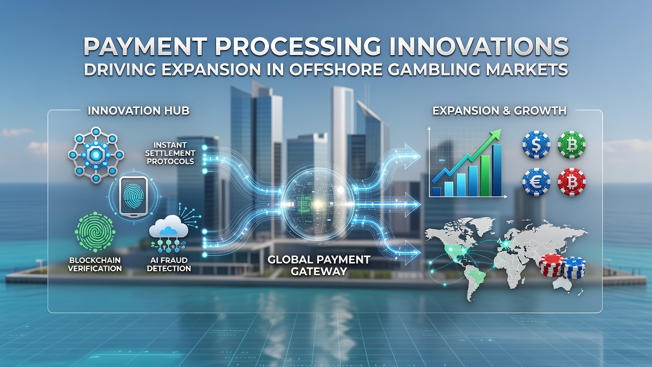 Global transaction flow diagrams showing payment innovations connecting offshore operators with international players