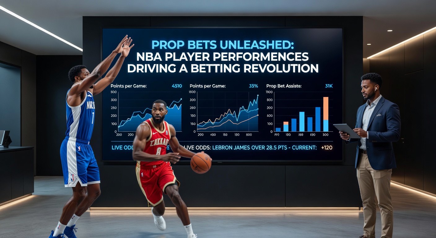 Dynamic graphic showing NBA stars like LeBron James and Nikola Jokic with overlaid prop bet lines for points, rebounds, and assists during a high-stakes playoff game