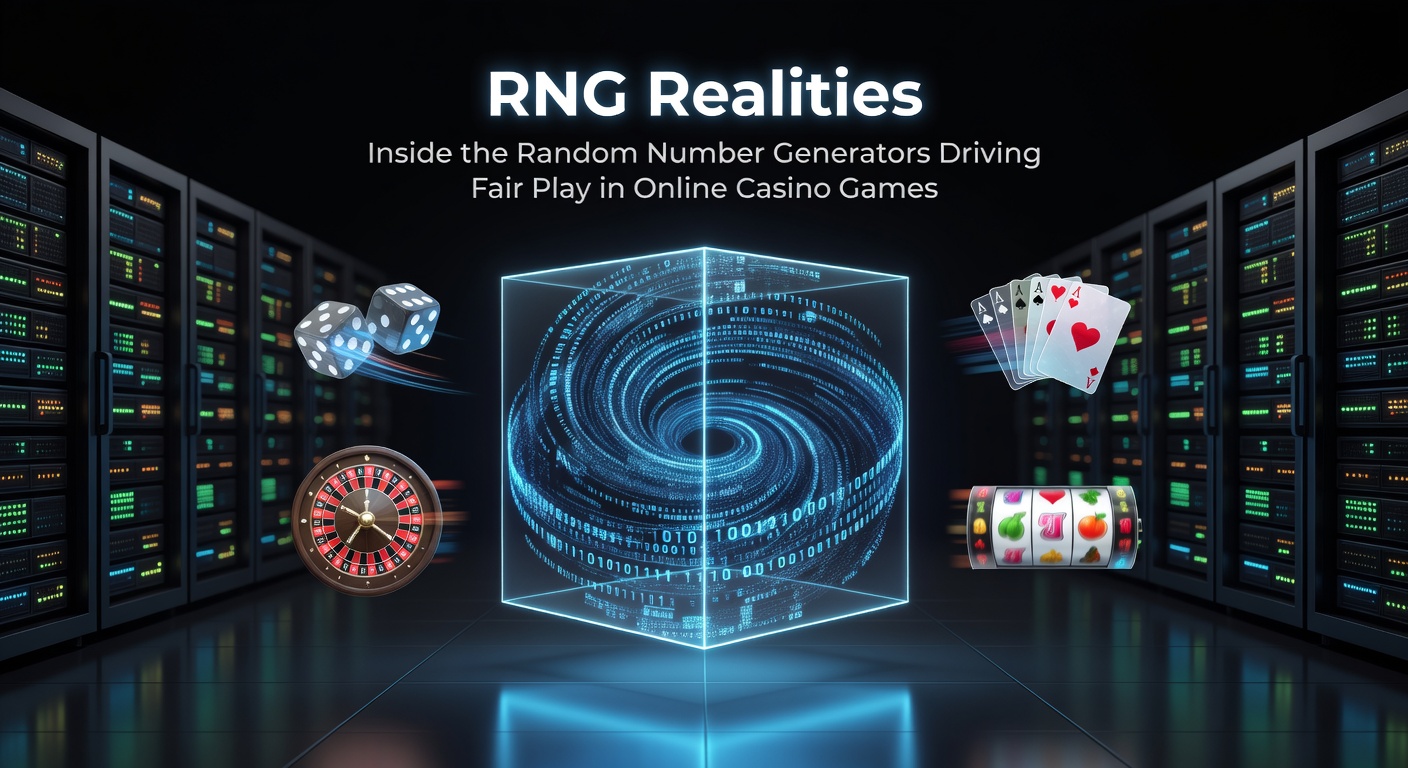 Digital visualization of random number generator algorithms powering slot machine reels and card shuffles in online casinos