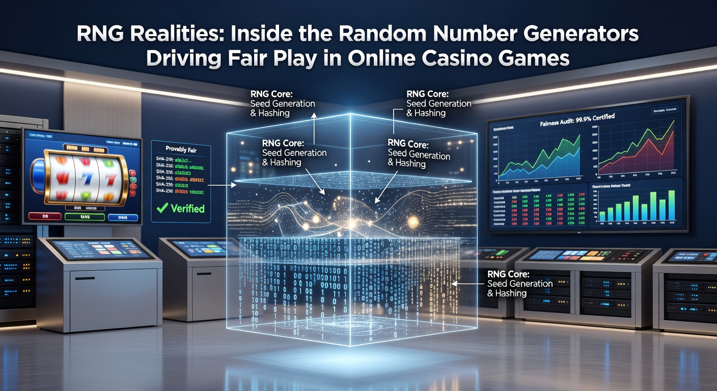 Close-up of certification seals from global testing labs displayed on an online casino platform, symbolizing verified RNG fairness