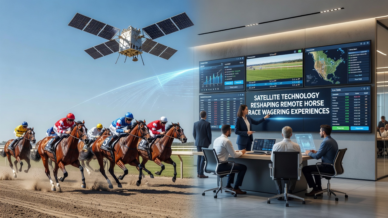 Remote wagering terminal displaying live satellite feeds of horse races