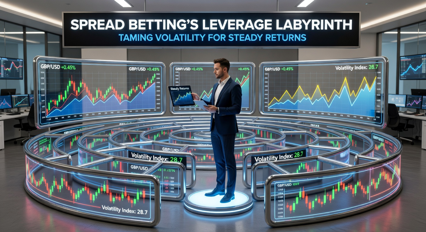 Dynamic chart illustrating leverage amplification in spread betting amid volatile market swings