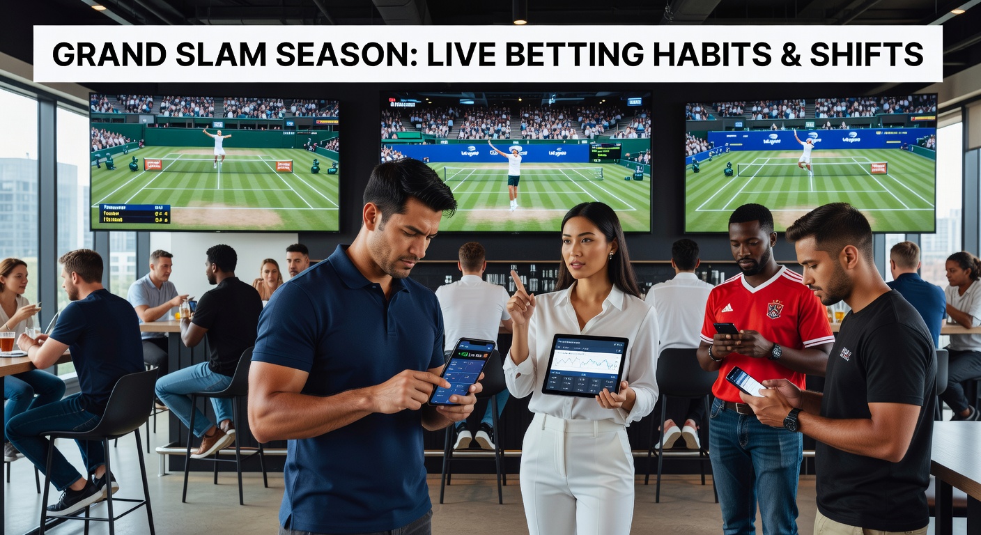 Tennis fans engaged with mobile devices during a Grand Slam match, illustrating modern live betting patterns
