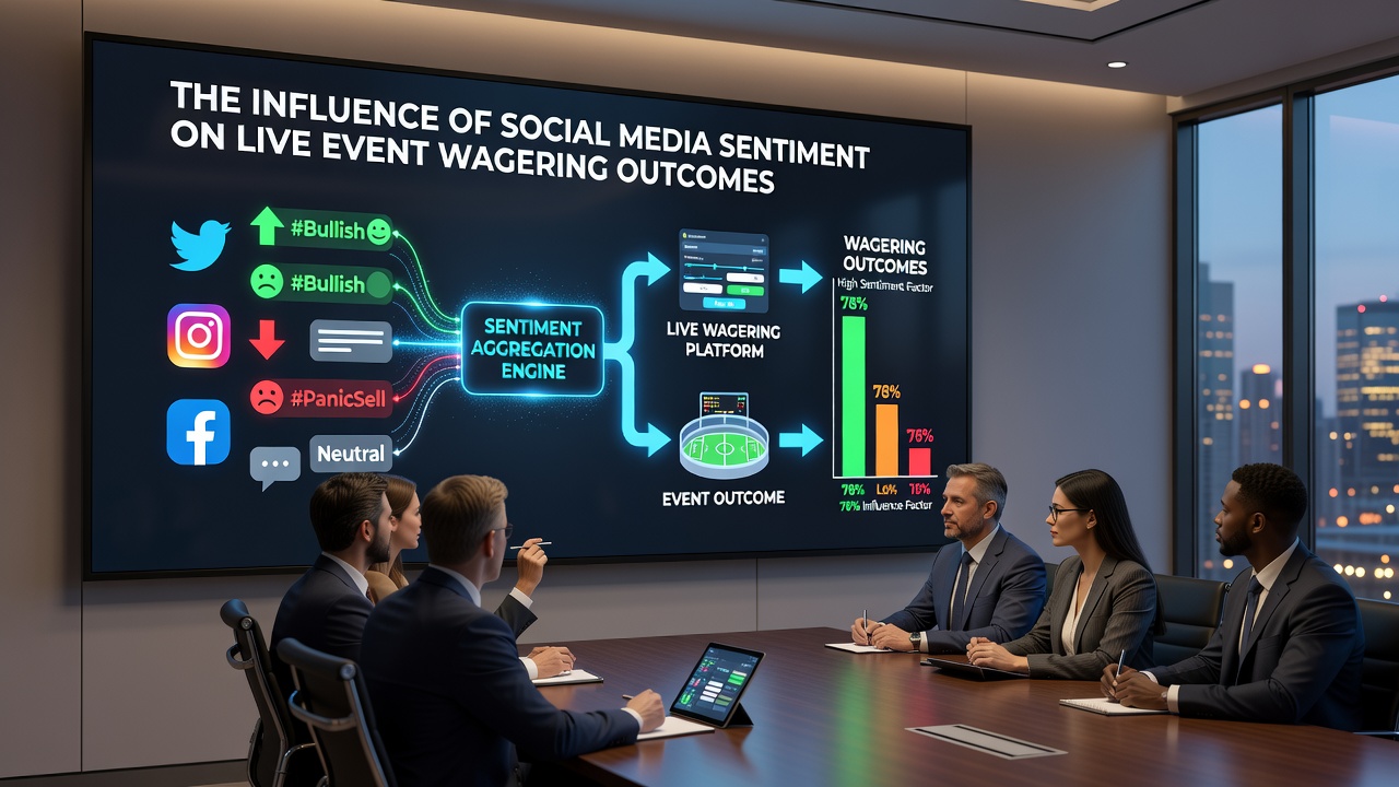 Illustration of bettors checking mobile devices during a live sports event with social media notifications visible